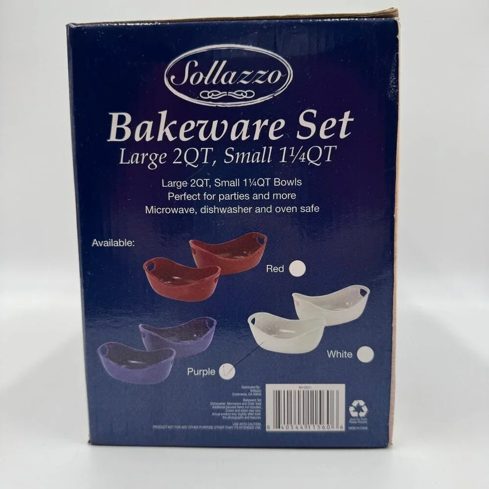 Sollazzo Ceramic Bakeware Two-Piece Set Large 2qt & Small 1.25qt Purple NEW/SEAL